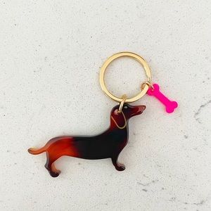 Brown Dachshund Acrylic Pink Dog Bone BarbieCore Keychain NWT